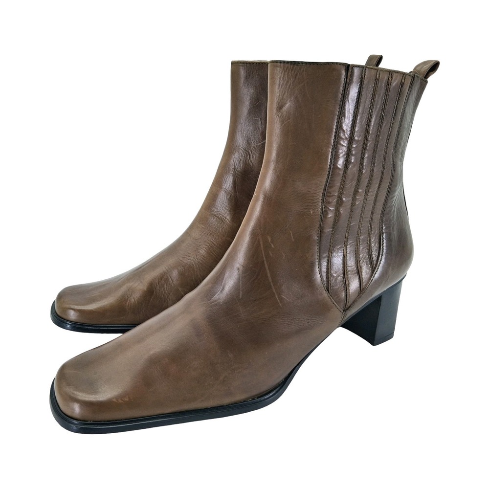 Mezlan Boots Womens Size 8.5 Brown Leather Chelsea Ankle Block Heel Made Spain